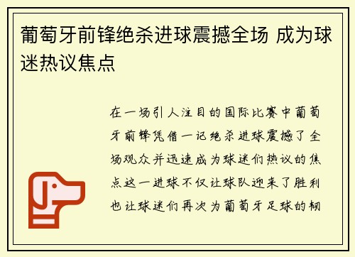 葡萄牙前锋绝杀进球震撼全场 成为球迷热议焦点