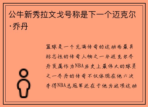公牛新秀拉文戈号称是下一个迈克尔·乔丹