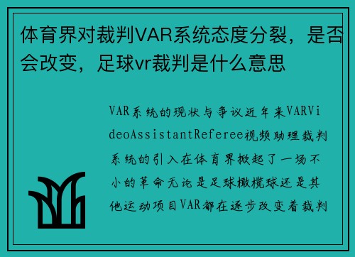 体育界对裁判VAR系统态度分裂，是否会改变，足球vr裁判是什么意思