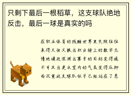 只剩下最后一根稻草，这支球队绝地反击，最后一球是真实的吗