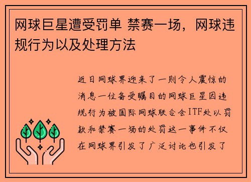 网球巨星遭受罚单 禁赛一场，网球违规行为以及处理方法